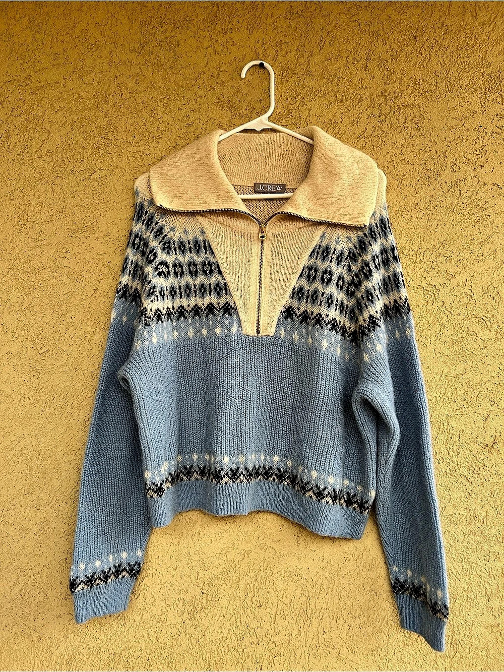 J.Crew Quarter Zip Alpaca Sweater Blue & Cream Size XL